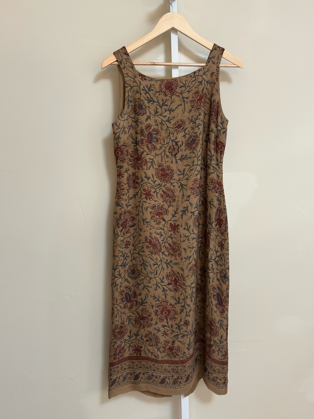 1990s Lauren Ralph Lauren Size 8 Silk Floral Border Print Midi Dress
